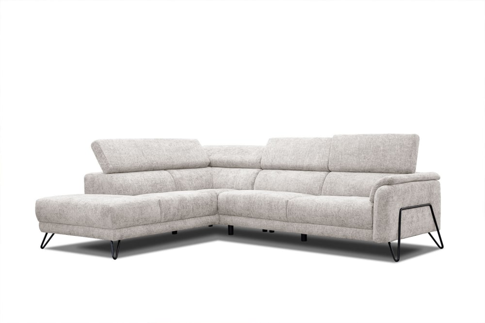 Canapé d'angle gauche 5 places tissu écru