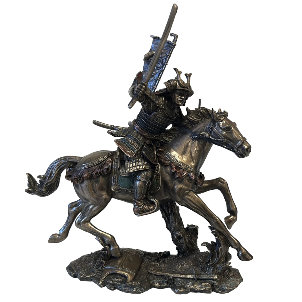 CBKREATION Statue Samurai à cheval aspect bronze En Résine Hauteur 24 cm - Largeur 24 cm - Profondeur 9 cm