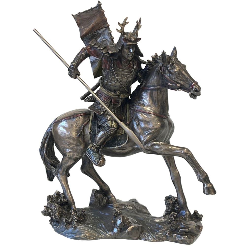 Cbkreation Statue samurai à cheval aspect bronze Marron Résine