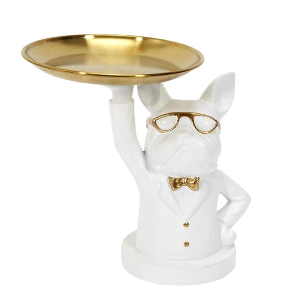 La Chaise Longue Statue bulldog vide-poche Blanc Résine