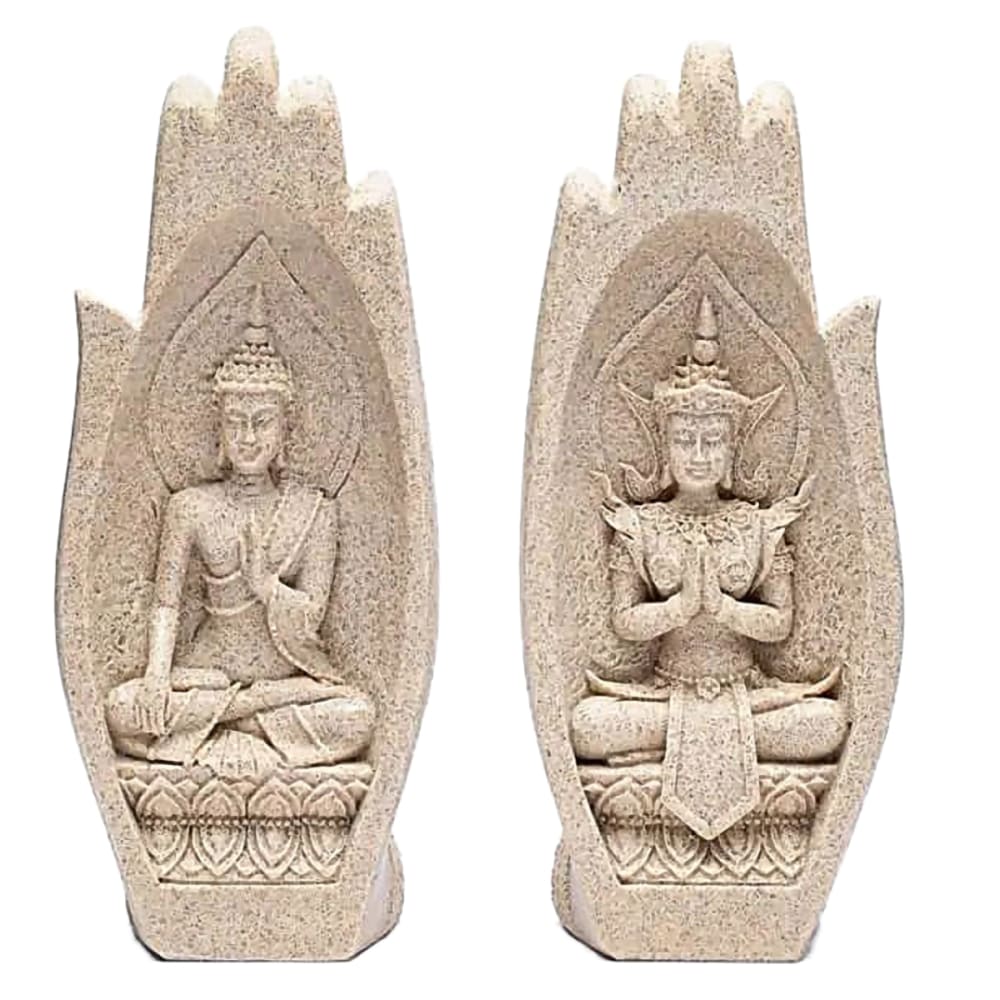 Mani Bhadra Statuettes mains avec bouddhas couleur sable style inspirations d'ailleurs Beige Résine