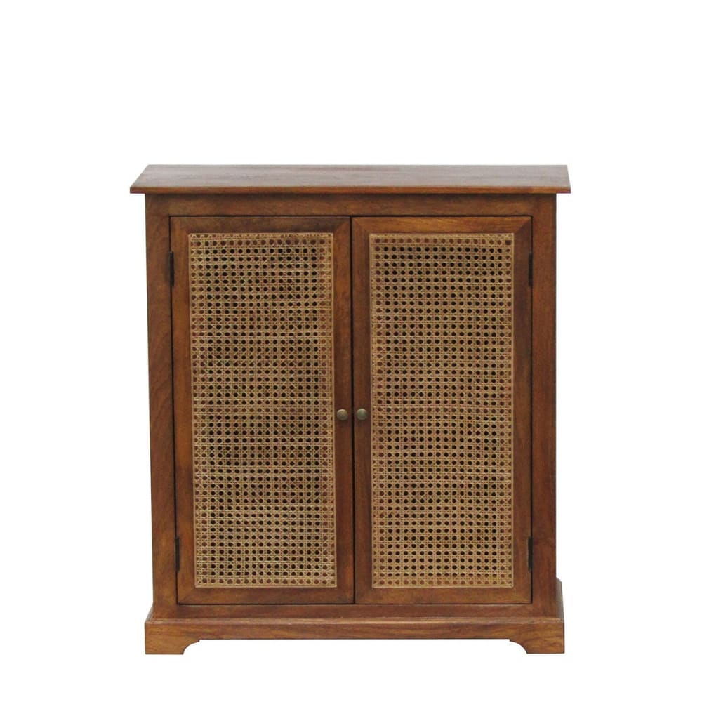 Decoclico Buffet en manguier et cannage de rotin 2 portes Marron Fibres Naturelles - 90x105x42cm