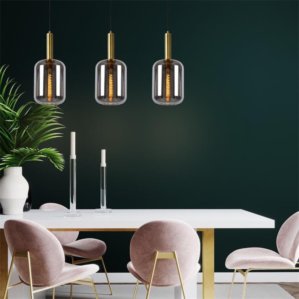 Suspension 3 lumières verre fumé h150cm gris — vue 3