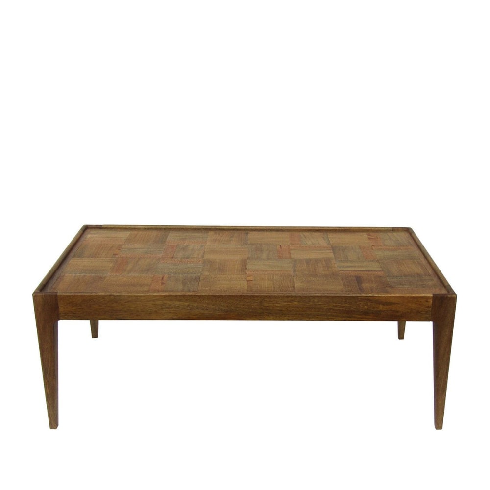 Table basse en manguier avec plateau en marqueterie