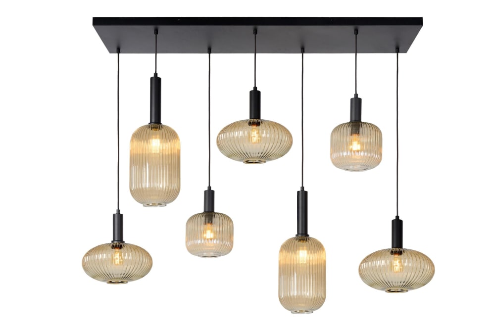 Suspension verre 7 lumières l130cm orange