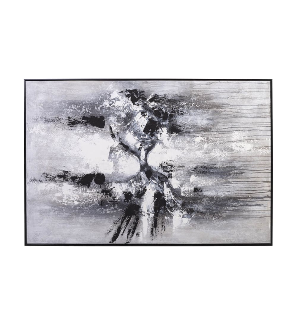 Tableau à l'huile en bois en nuances de gris, 150x150 cm