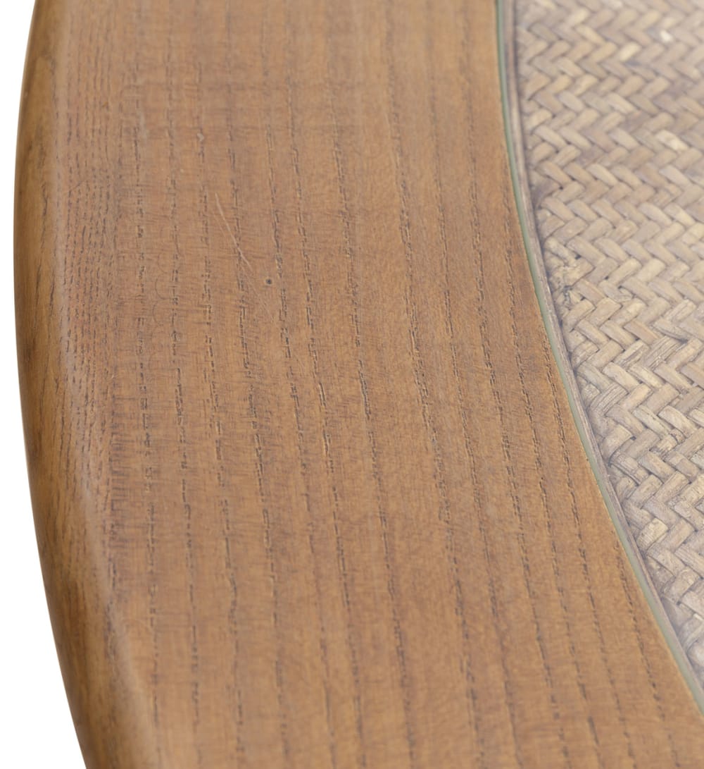 Esstisch 4/6 Personen aus Holz, Rattan und Glas, D 120 cm, braun