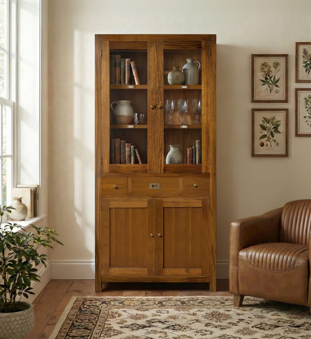 Vitrine en bois marron, H 190 cm