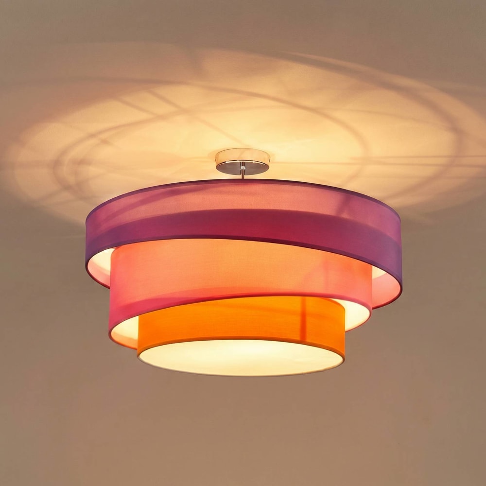 Lindby Deckenlampe aus Textil, violett, pink, orange, chrom style modern Stoff Junge