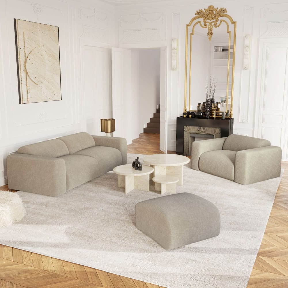 Canapé 3 places en velours texturé beige