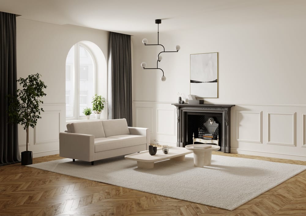 Canapé convertible express dunlopillo 160cm 3 places tissu tramé beige