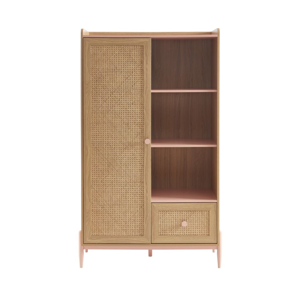 Baita - Armoire  rose et cannage rotin 1 porte et 1 tiroir