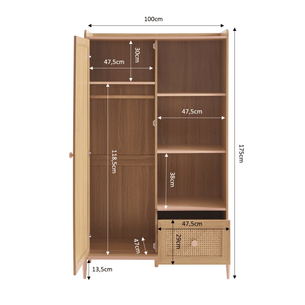Armoire  rose et cannage rotin 1 porte et 1 tiroir (Baita) - Image 2