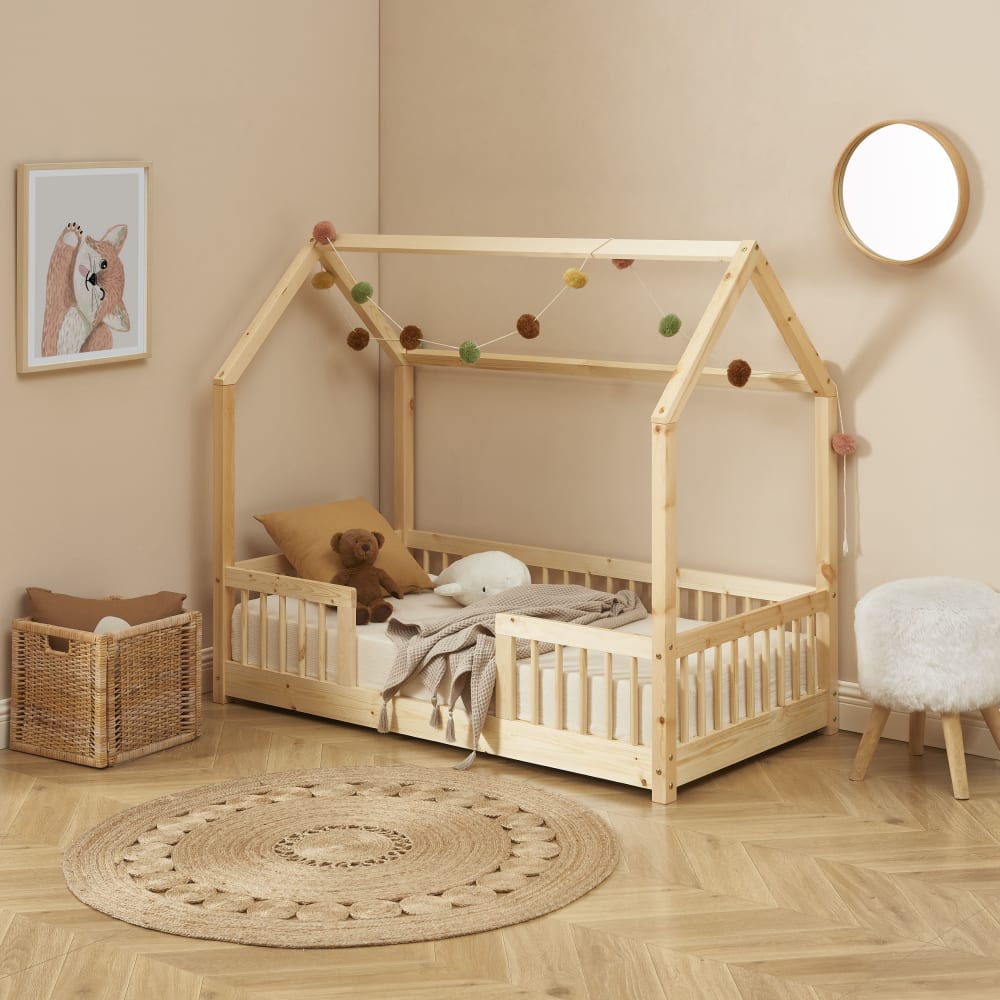 Lit cabane avec barrières  pin massif 70x140 sommier inclus (Baita) - Image 1