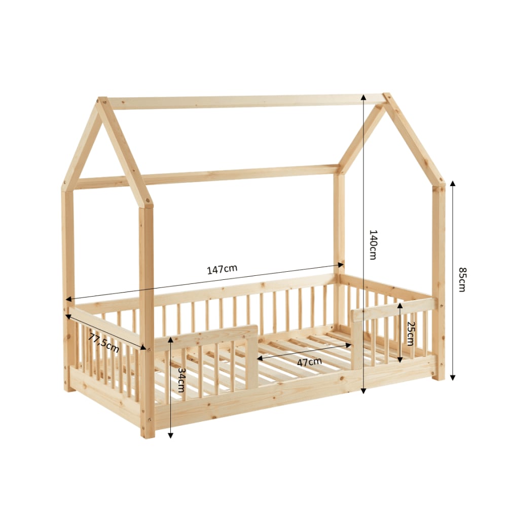 Lit cabane avec barrières  pin massif 70x140 sommier inclus (Baita) - Image 2