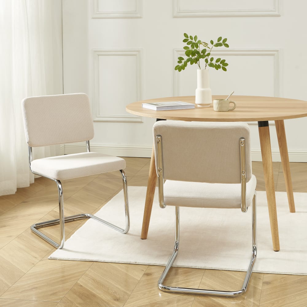 Lot de 2 chaises  velours côtelé écru pieds métal chromé ecru