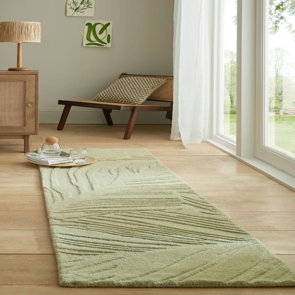 Tapis de salon à reliefs en laine sauge 60 x 230 - Maisons du Monde
