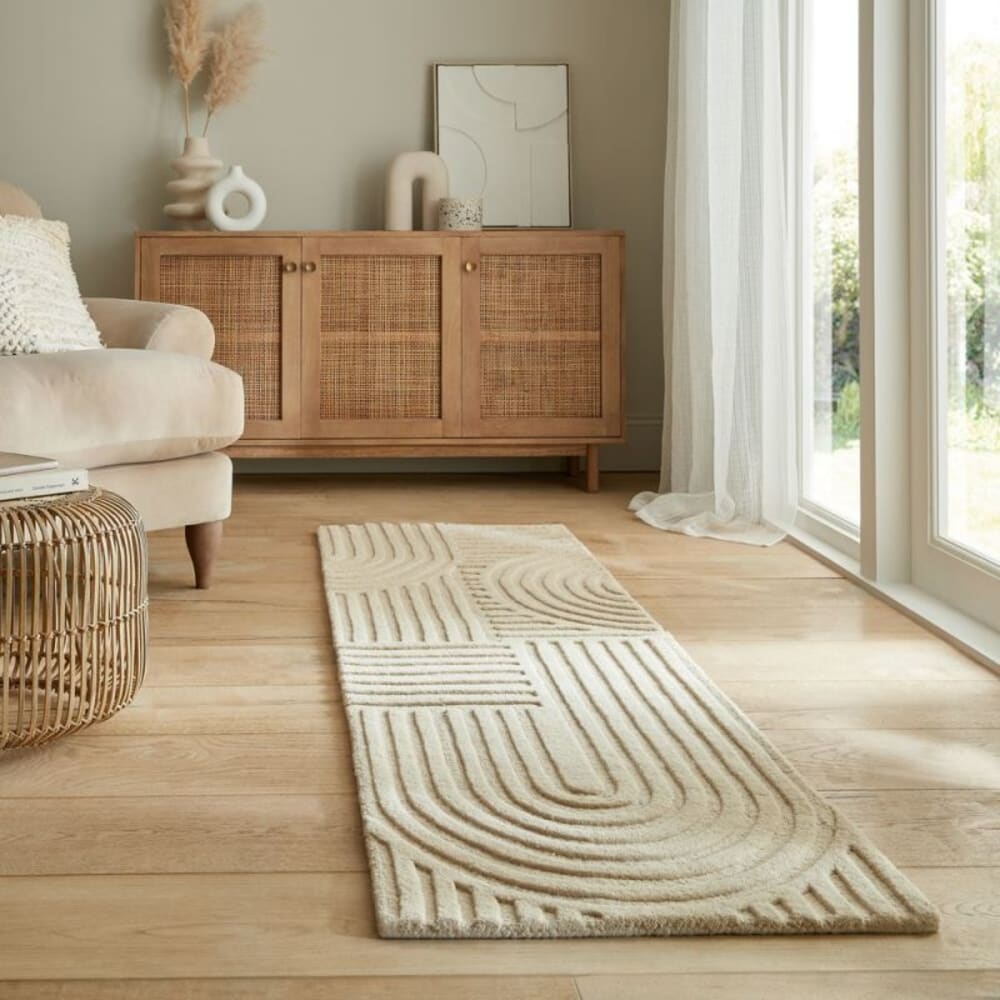 Tapis en laine de couloir beige 60x230cm — vue 3