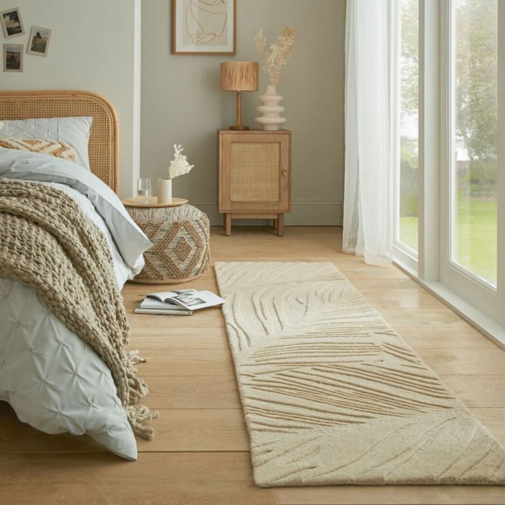 Tapis de couloir à reliefs en laine beige — vue 3