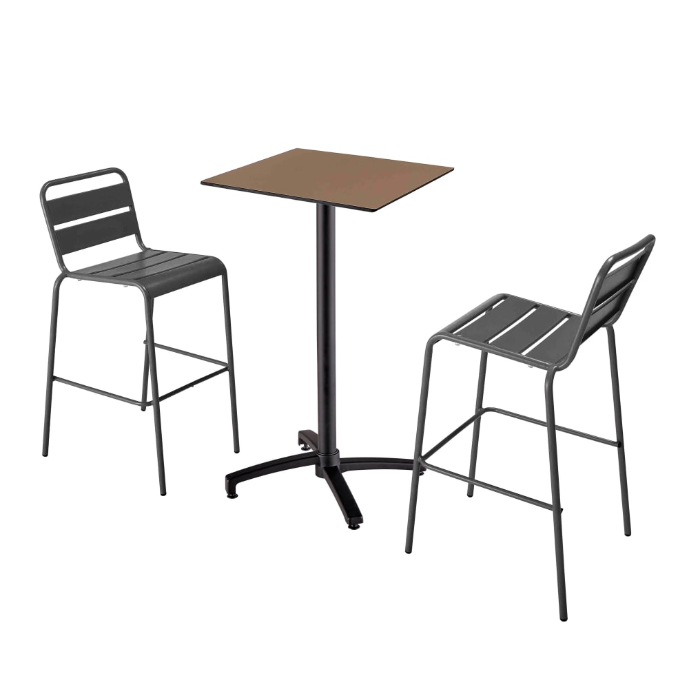 Ensemble table haute stratifié taupe et 2 chaises hautes gris