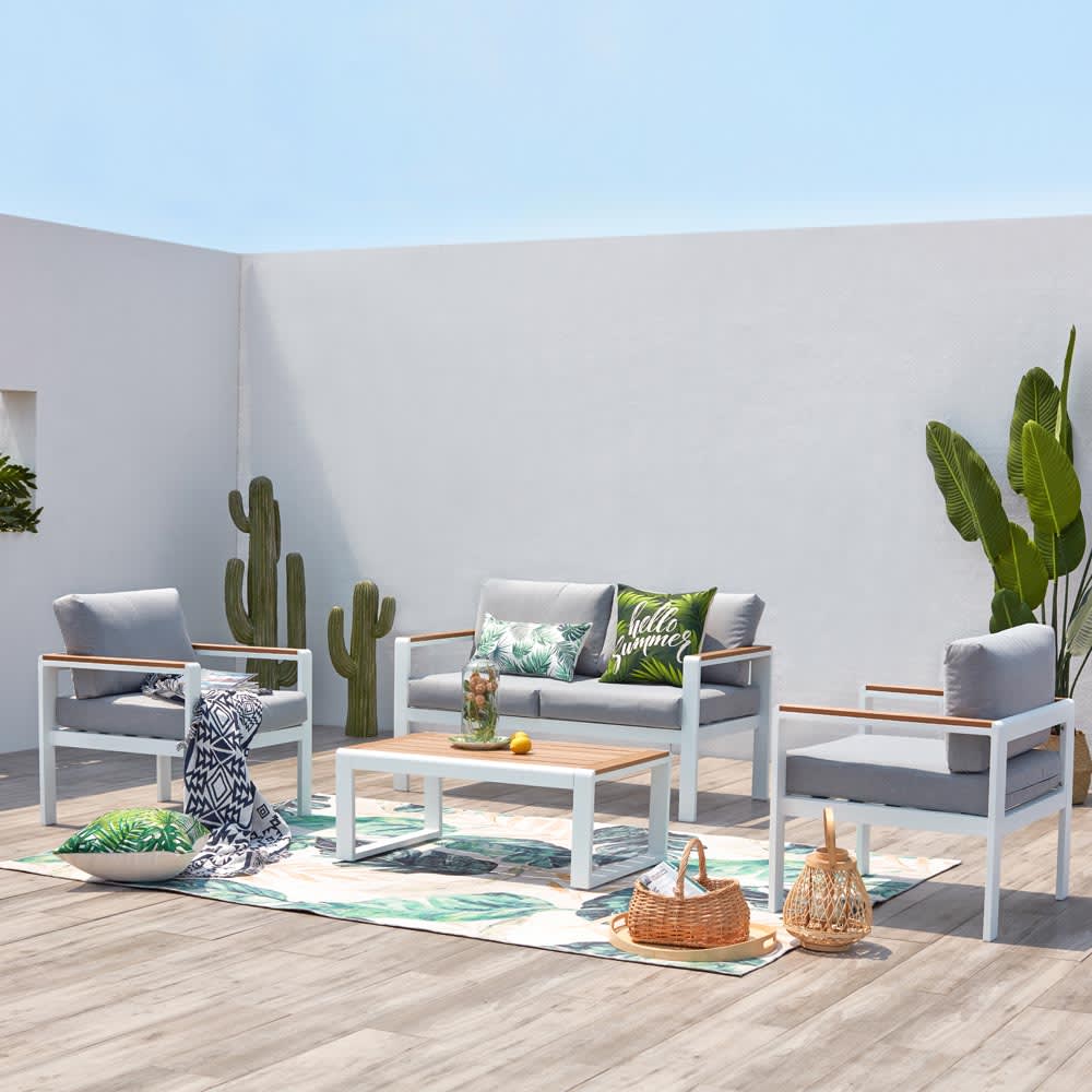 Salon de jardin bas 4 places en aluminium blanc
