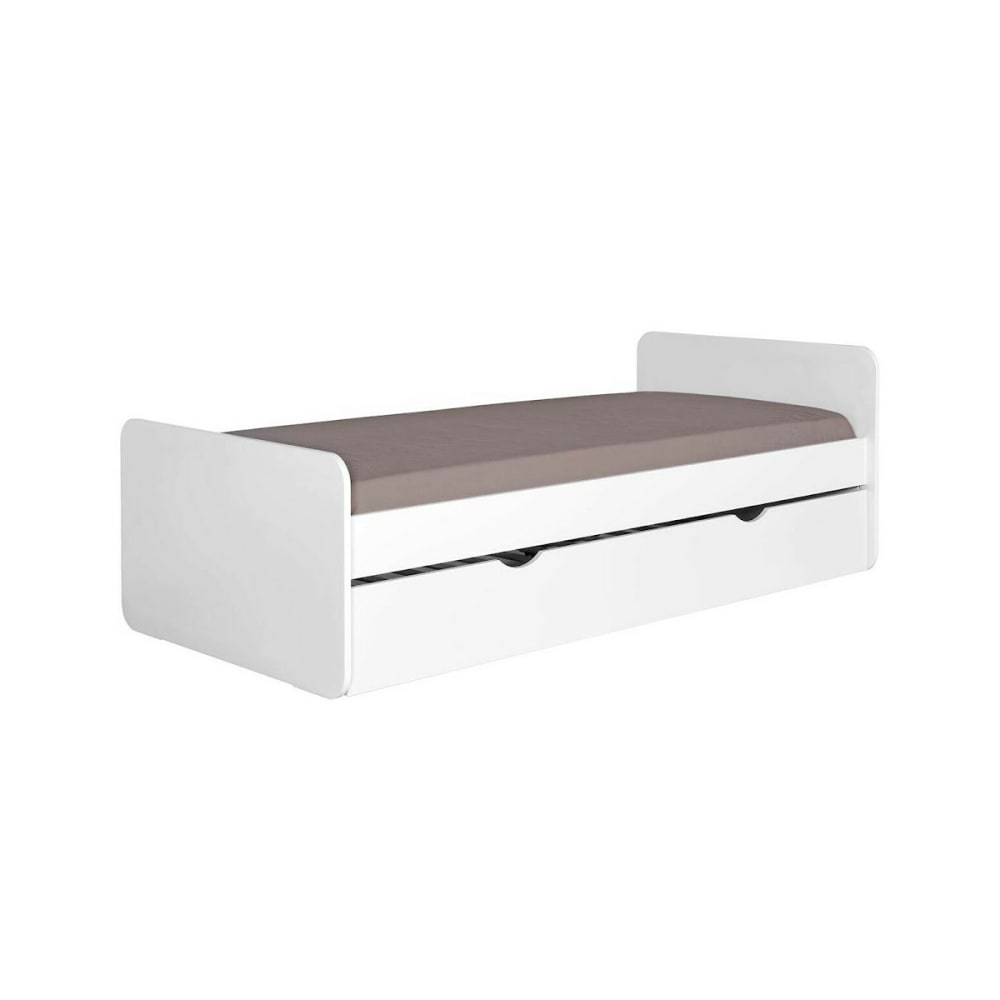 Pack lit gigogne avec 2 matelas bois massif blanc 90x190 cm