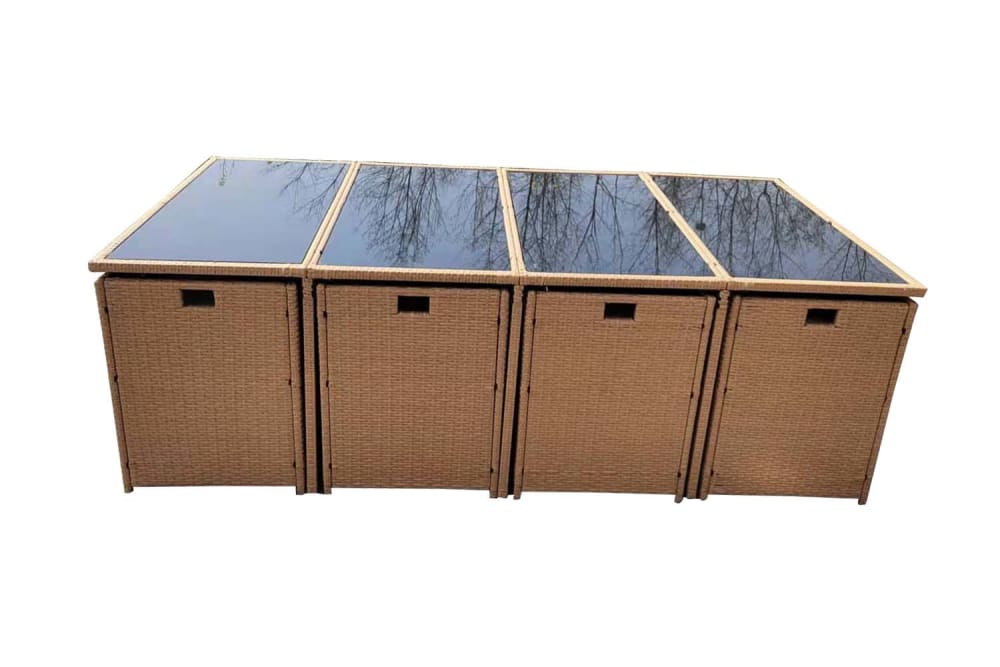 Salon de jardin encastrable résine tressée naturel 12 places