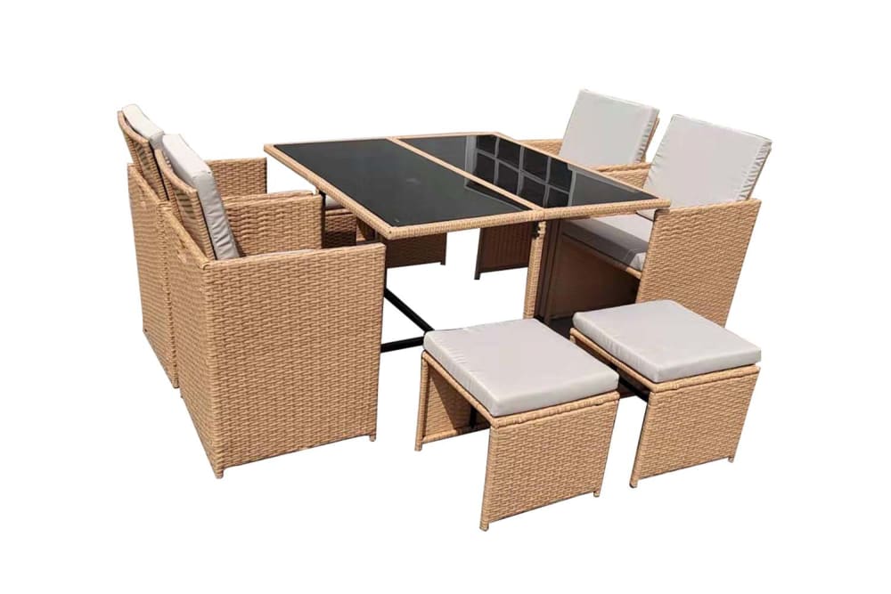 Salon de jardin encastrable résine tressée naturel 8 places