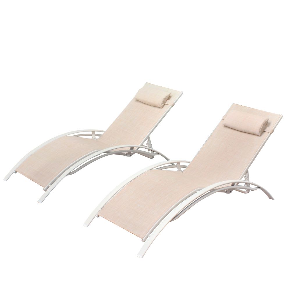 Lot de 2 transats empilables et ajustables écru/ blanc