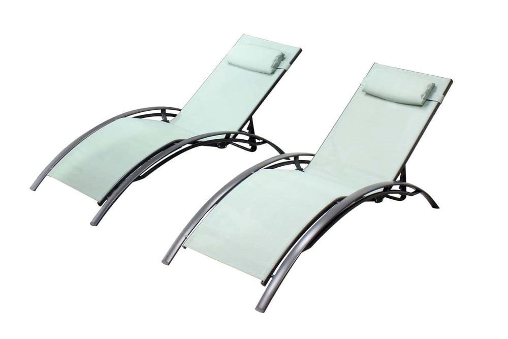 Lot de 2 transats en aluminium et toile PVC vert pastel