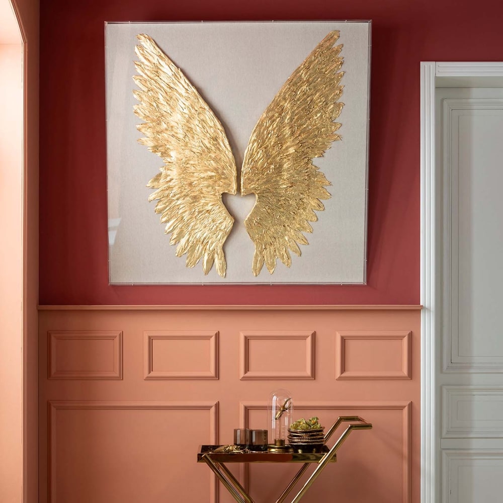 Tableau plumes dorées en relief sous vitre 120x120 — vue 3