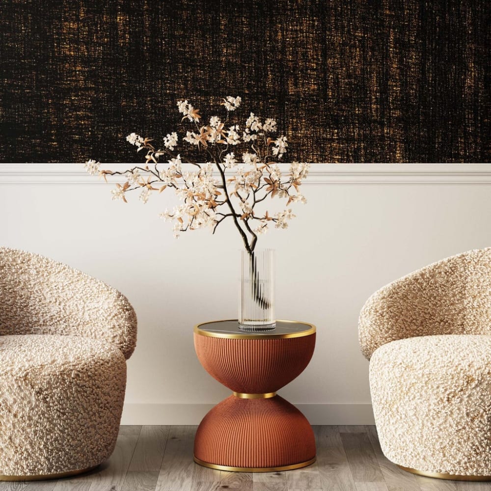 Table d'appoint en simili orange et pierre noire d47 - Maisons du Monde