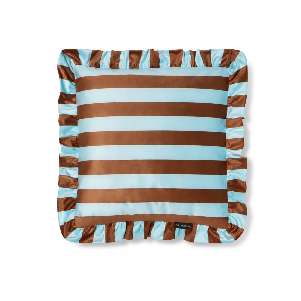 RNT by Really Nice Things Kissen aus bedrucktem Samt mit plissiertem Volant, braun und blau style modern Mehrfarbig Samt