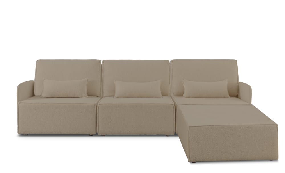 Sofa 3 plazas Chaiselongue tapizado bouclé y pino Piedra