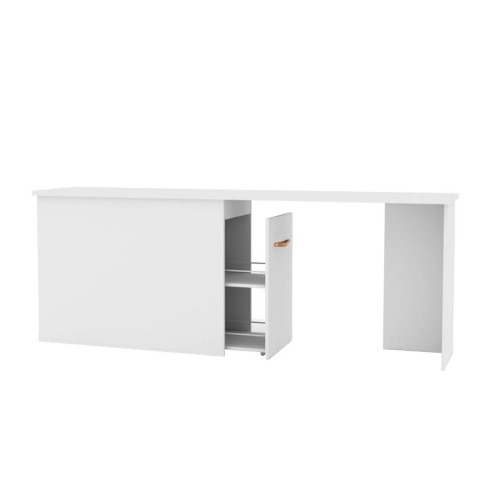 Bureau avec meuble à chaussures blanc cuir 76,5x202x45 cm