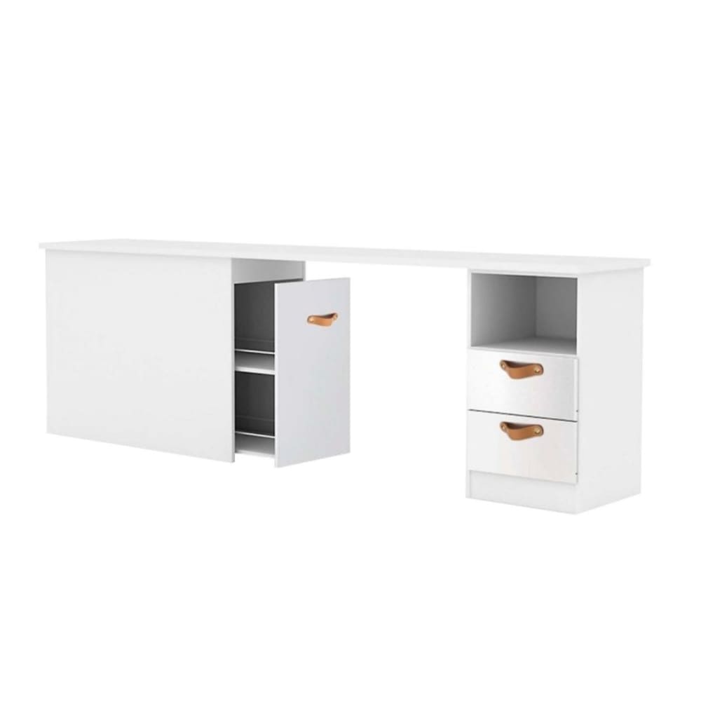 Bureau avec rangement blanc cuir 76,5x242x45cm Bureau avec rangement blanc cuir 76,5x242x45cm