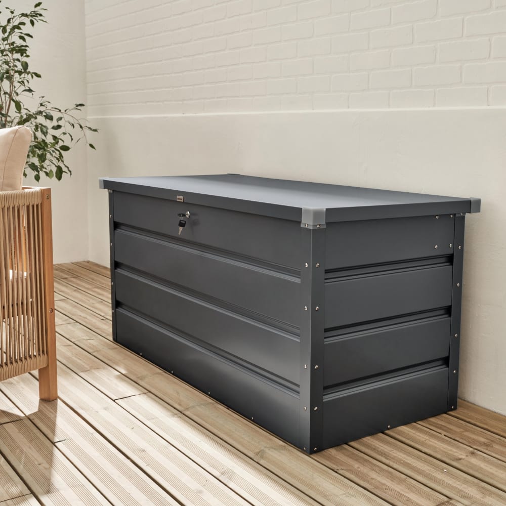 Coffre de jardin métal 385l anthracite