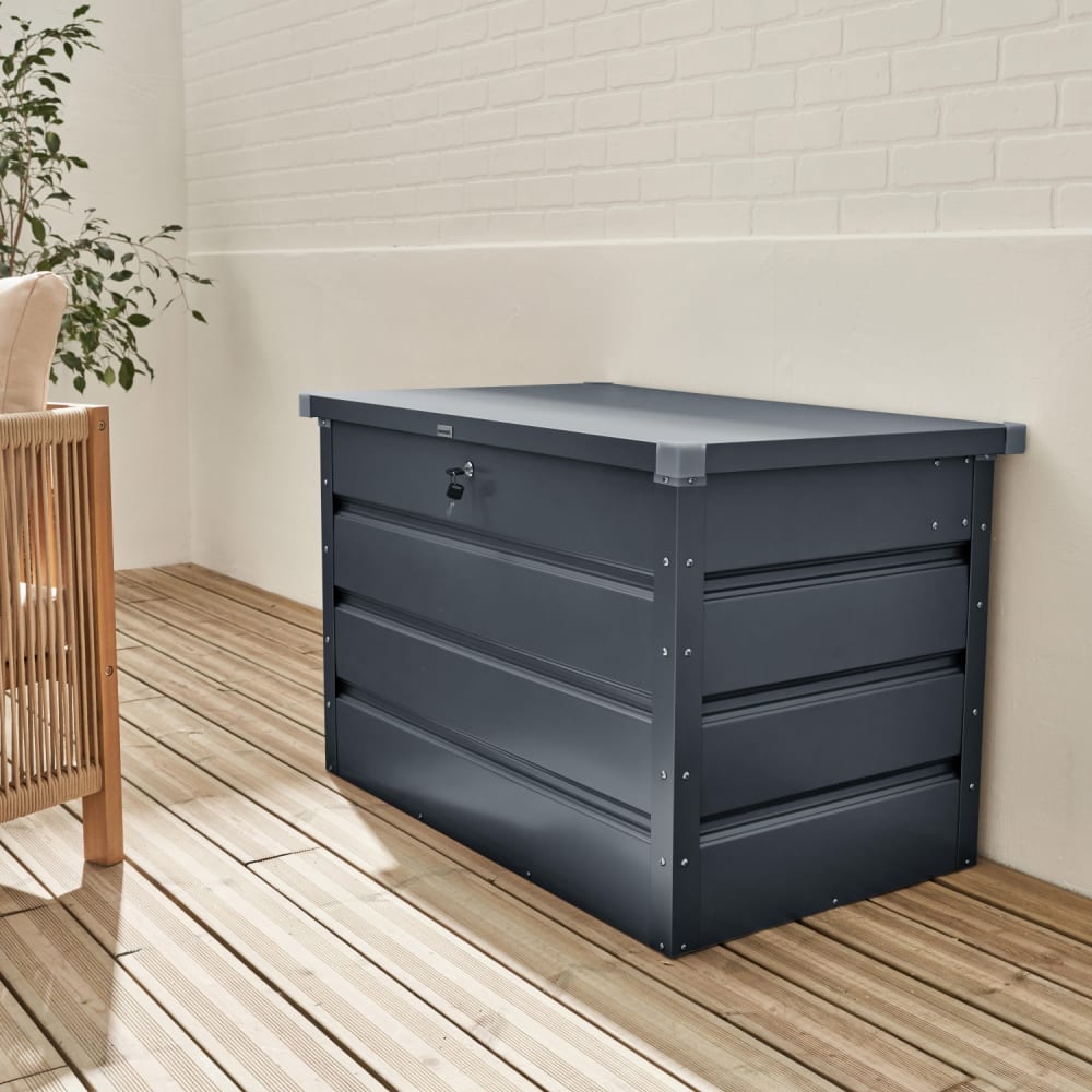 sweeek Gartentruhe aus Metall 285 L - Anthrazit Grau Stahl