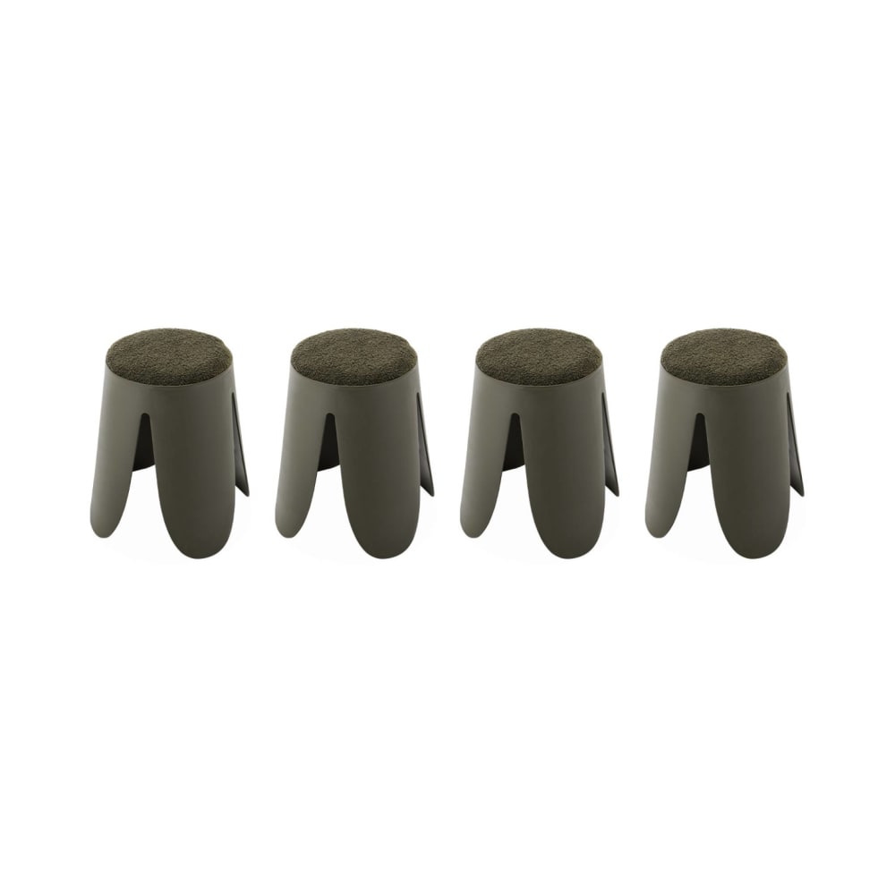 Taburetes apilable de borreguito texturizado, set de 4, kaki oscuro
