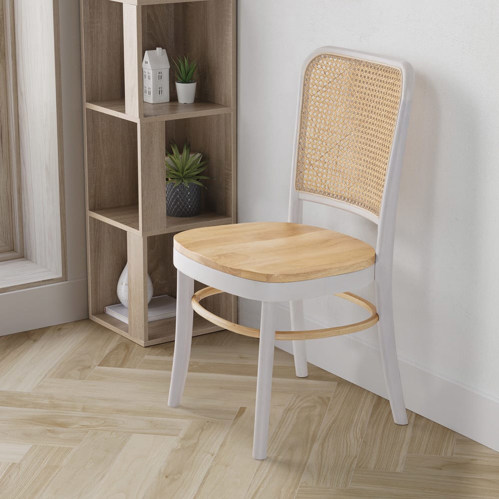 2er Set Stühle aus natürlichem Rattan, weiße/eichen Farbe -