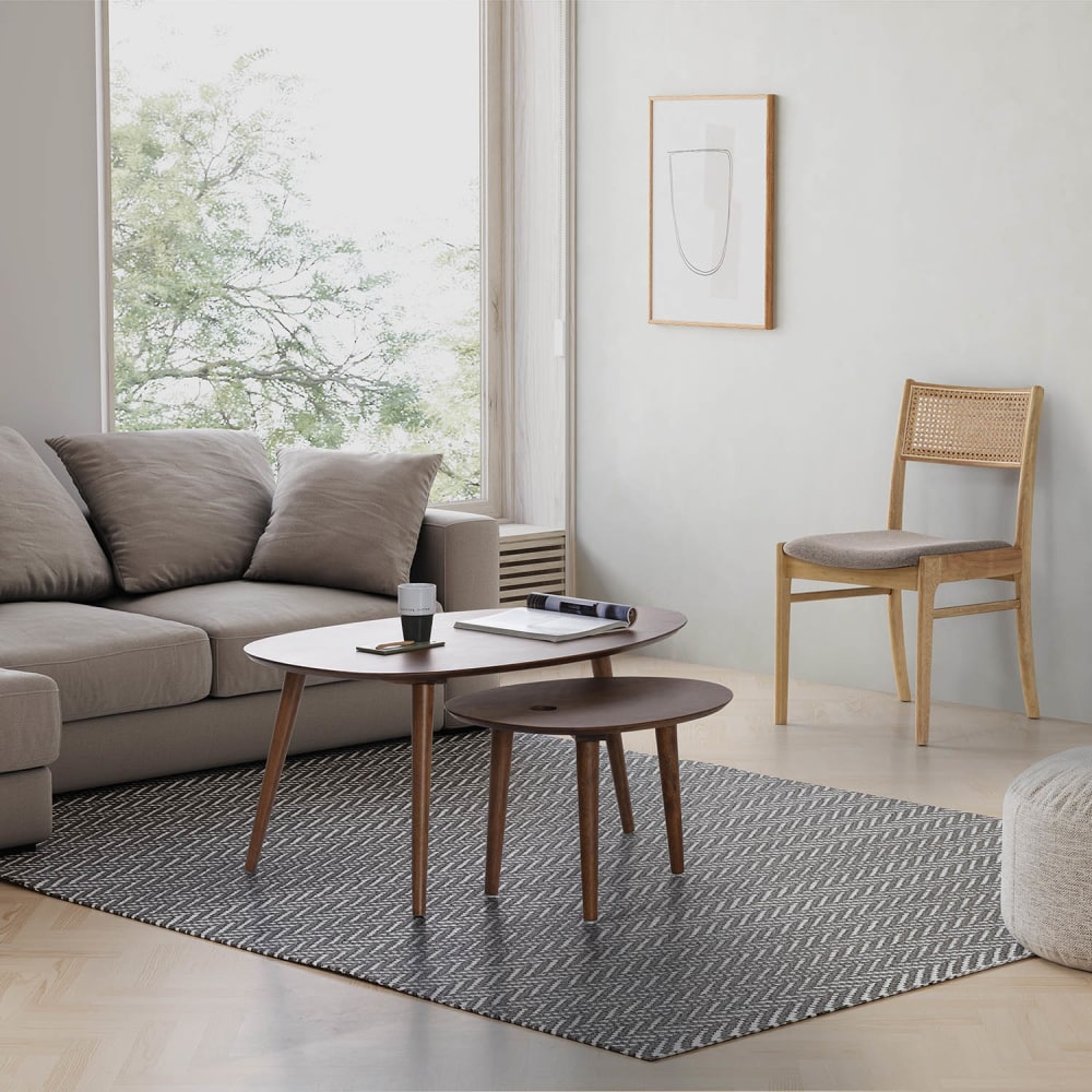 2er Set Stühle aus natürlichem Rattan in Eichenholzoptik -