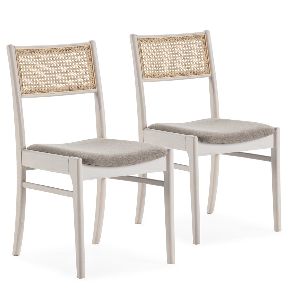 HOMN 2er Set Stühle aus natürlichem Rattan, weiß style exotic - Holz