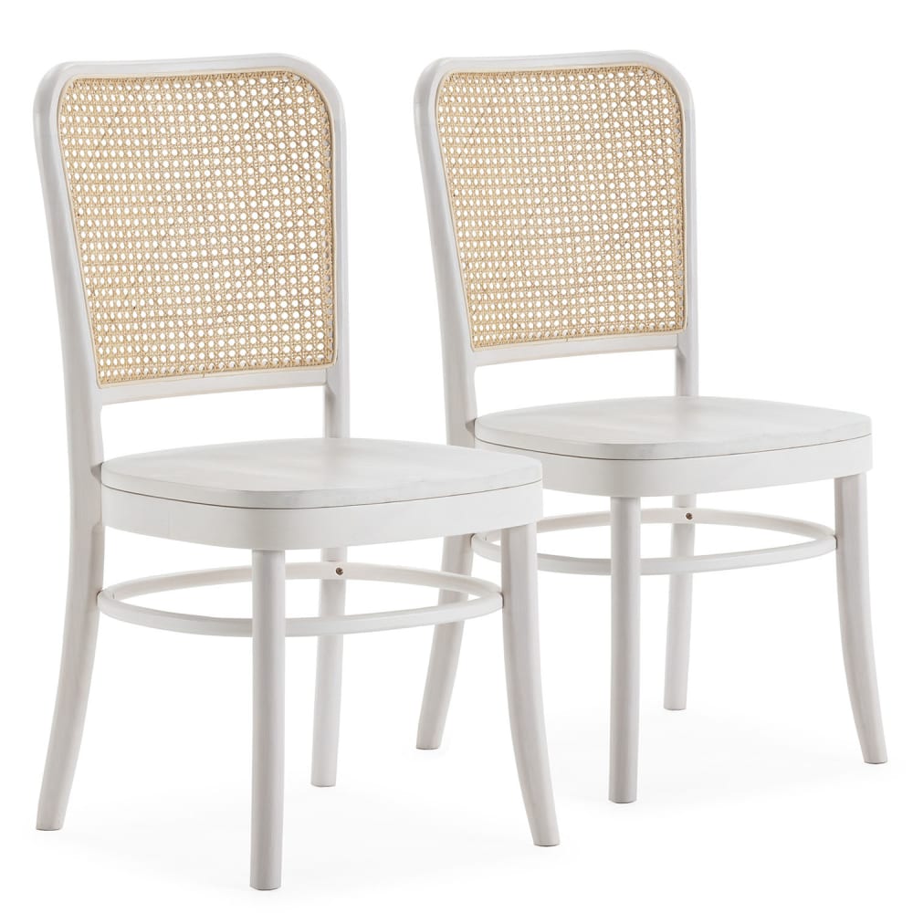 HOMN 2er Set Stühle aus natürlichem Rattan, weiß style exotic - Holz