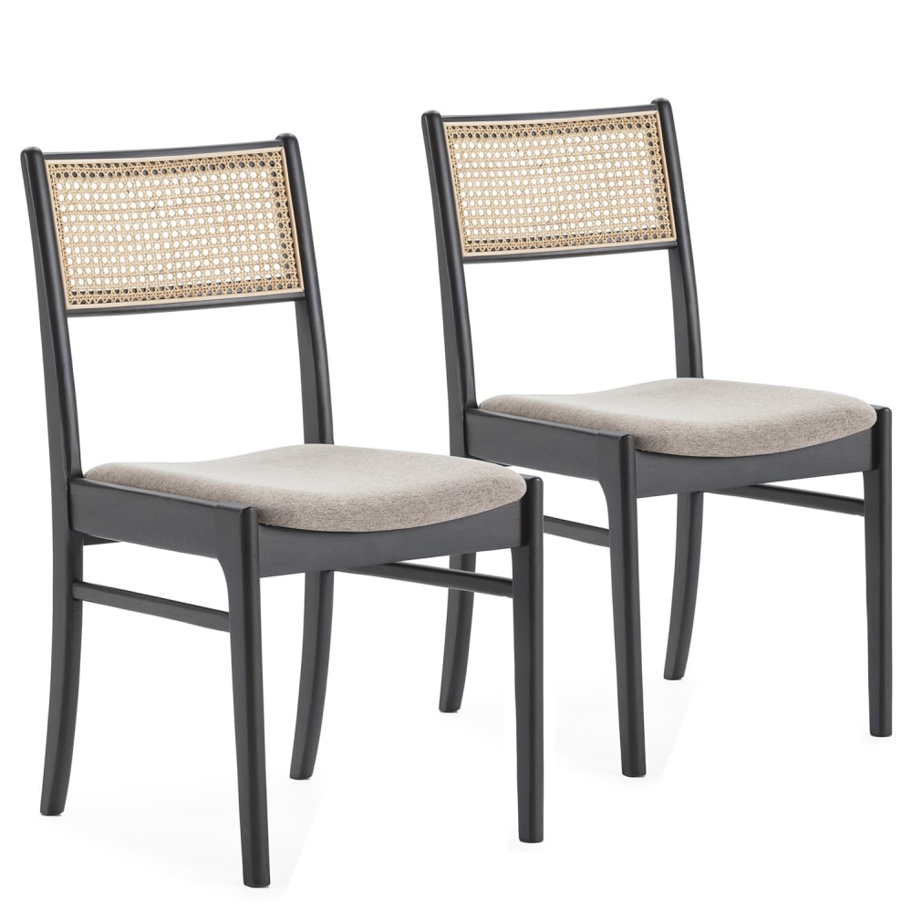 HOMN 2er Set Stühle aus natürlichem Rattan, Schwarz style exotic Schwarz Holz