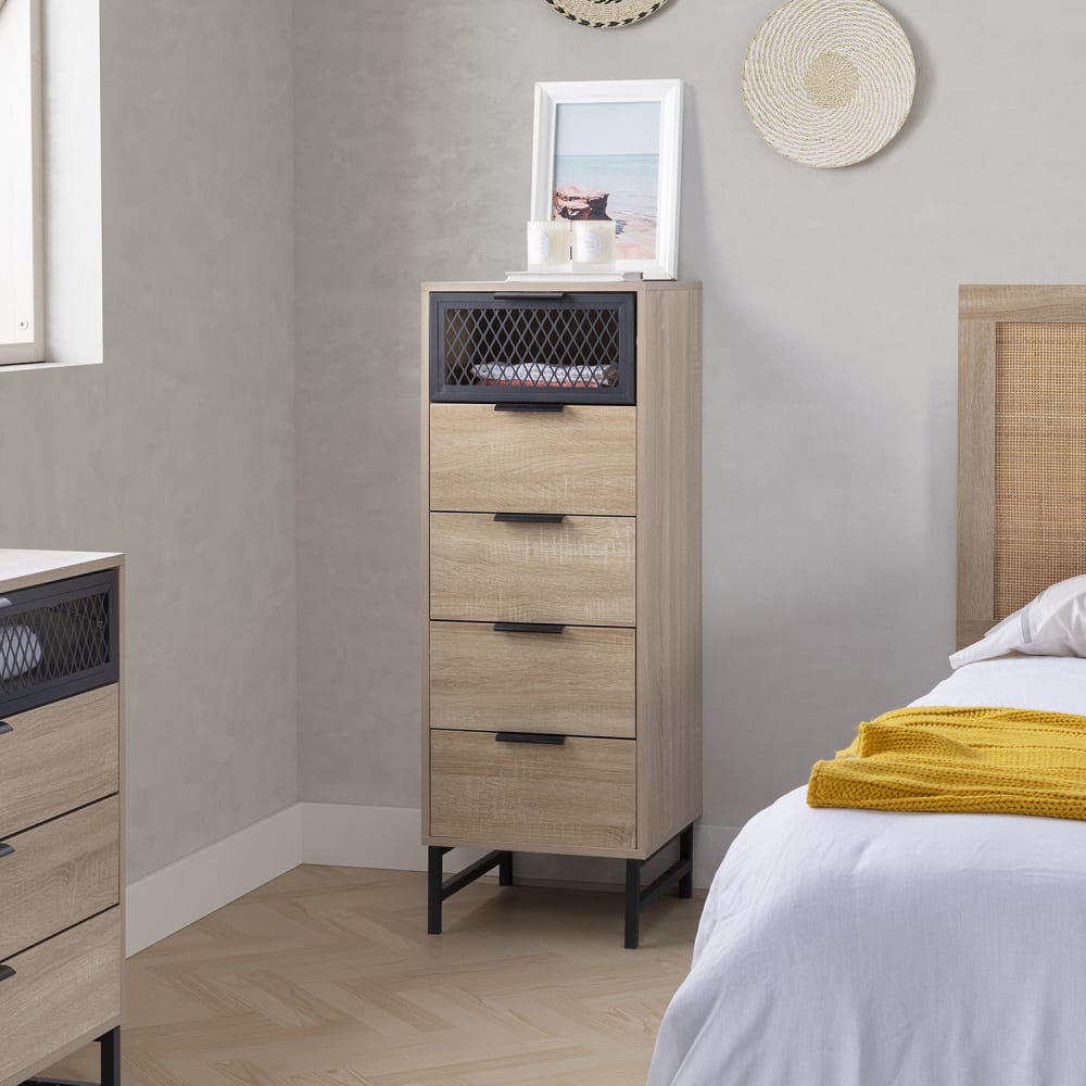 Commode haute 4 tiroirs 1 porte coloris bois - Maisons du Monde