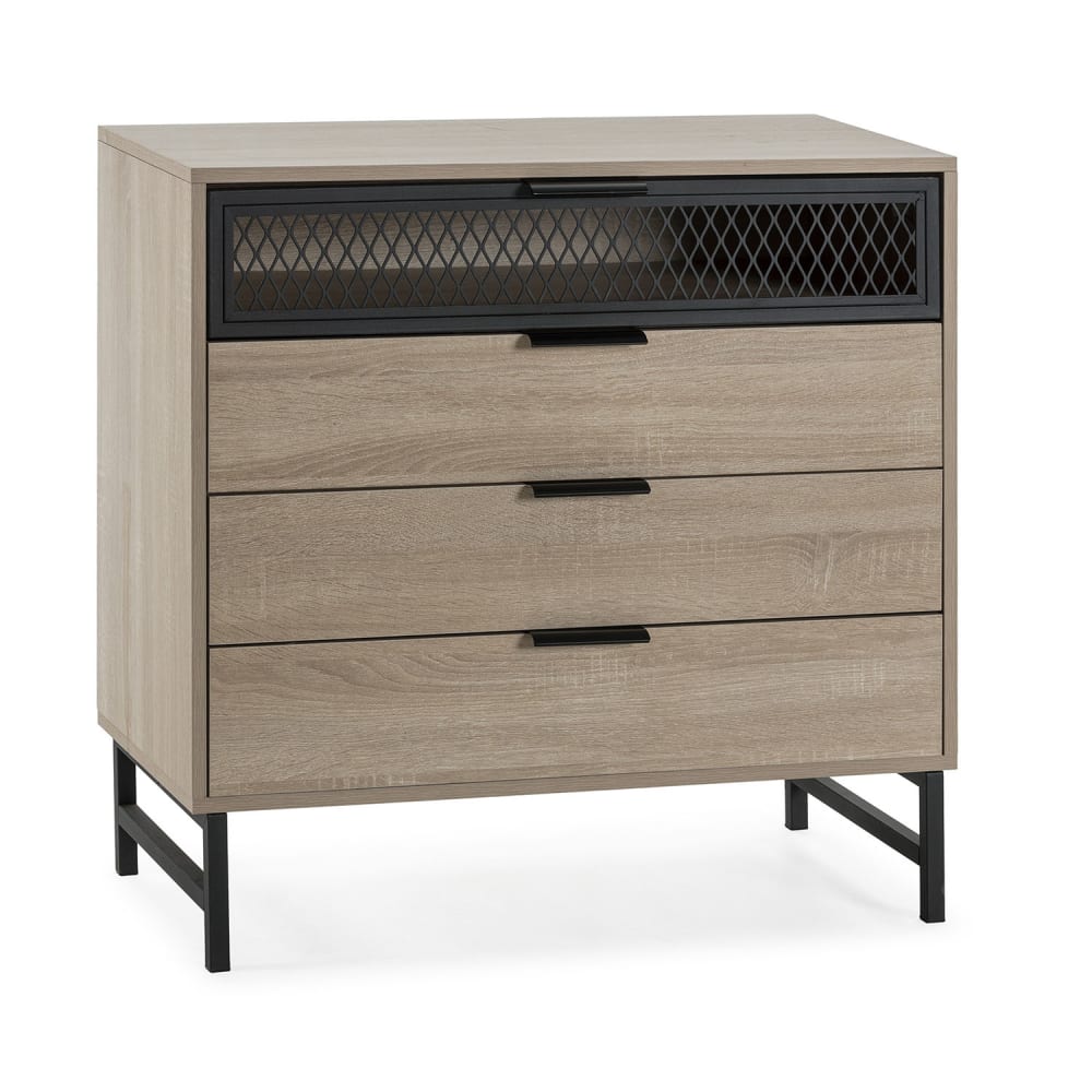HOMN Kommode 3 Schubladen 1 Tür holzfarben style industrial Braun Spanplatte