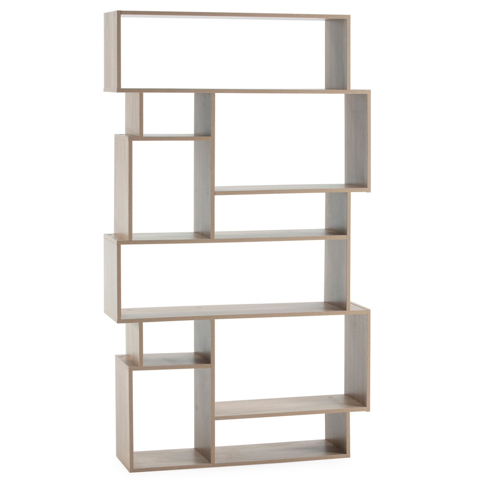 HOMN Wohnzimmerregal mit 10 Fächern in Eichenholzoptik style modern Braun Spanplatte