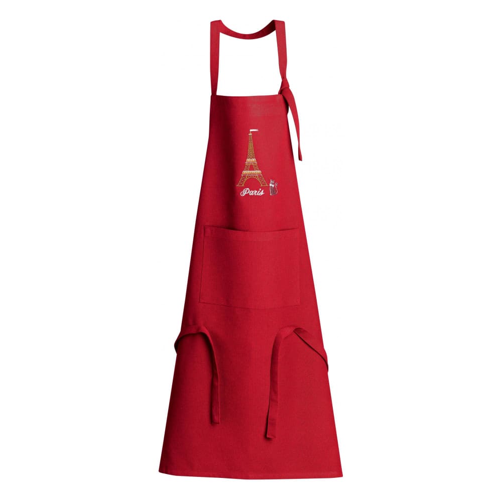 Tablier de cuisine recyclé tour eiffel avec poche rouge 72 x 85 cm
