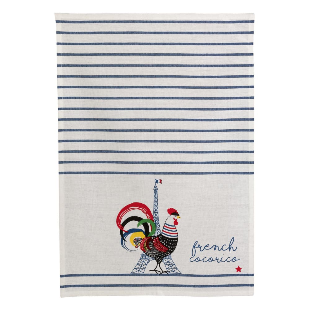 Torchon recyclé  en coton ecru/bleu 50 x 70 cm