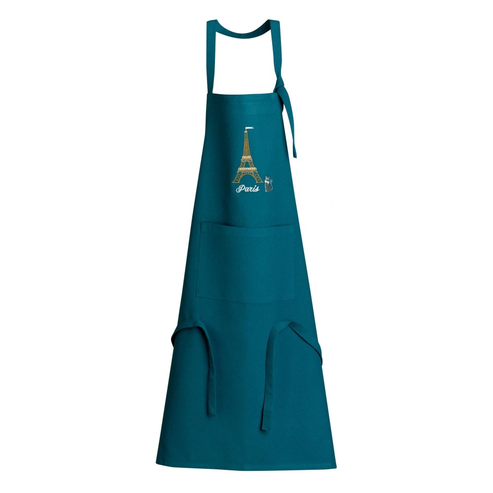 Tablier de cuisine recyclé tour eiffel avec poche paon 72 x 85 cm